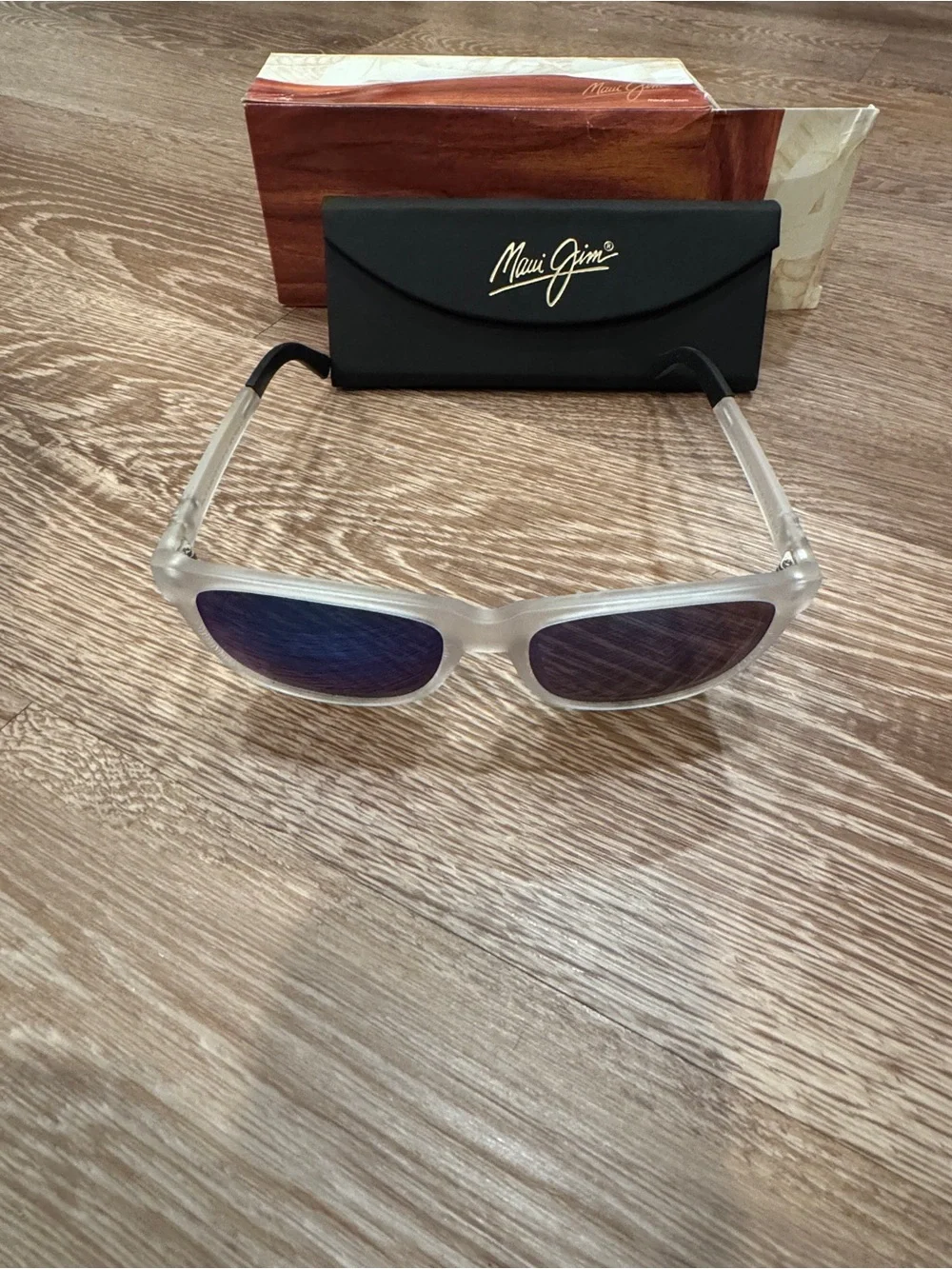 Maui Jim Frosted Frame Sunglasses with Blue Mirrored Lenses